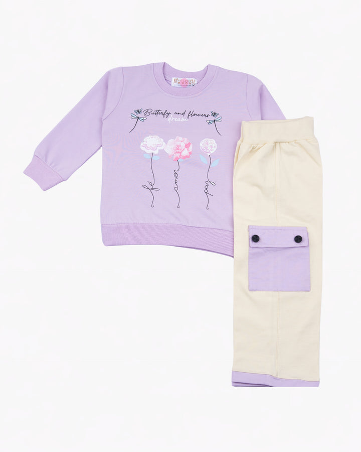 Girl Purple Floral Crewneck and Pant Set
