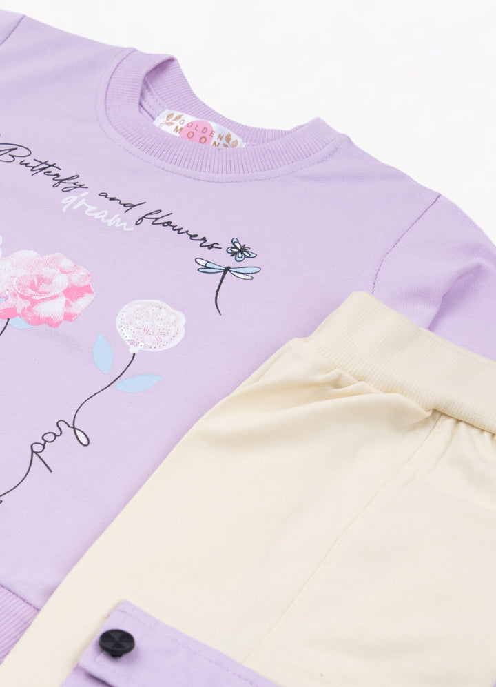 Girl Purple Floral Crewneck and Pant Set