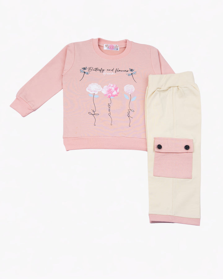 Girl Pink Floral Crewneck and Pant Set