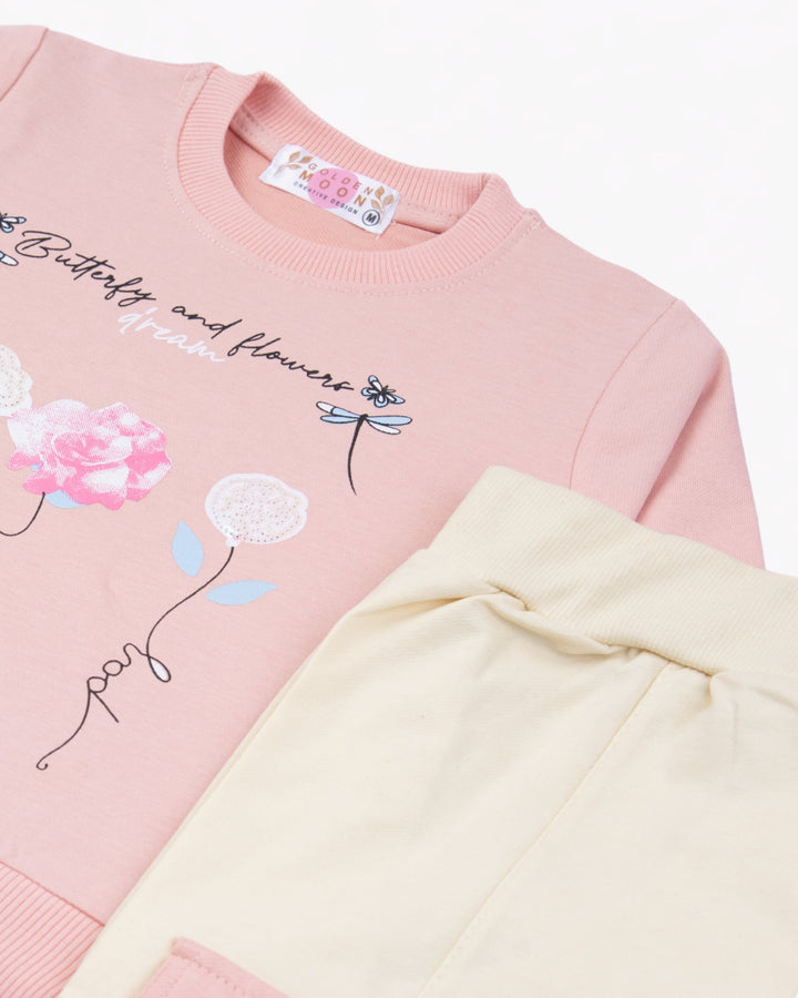 Girl Pink Floral Crewneck and Pant Set