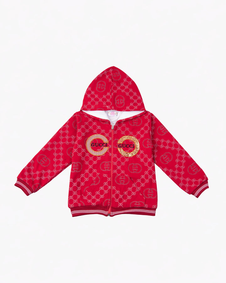 Girl Red Patterned Zip-up Hoodie