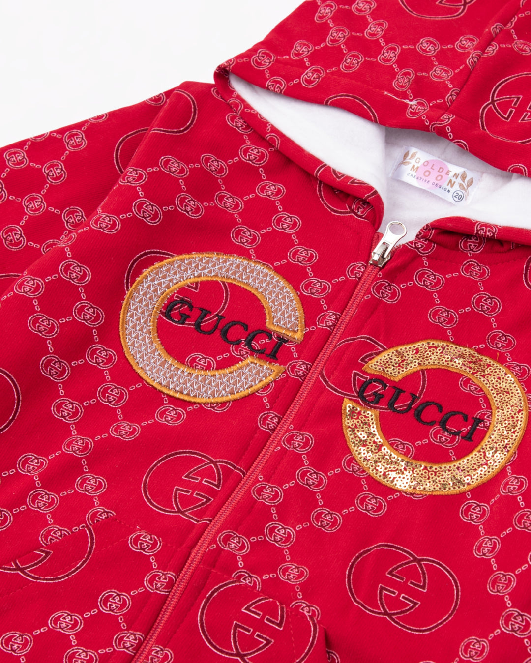 Girl Red Patterned Zip-up Hoodie