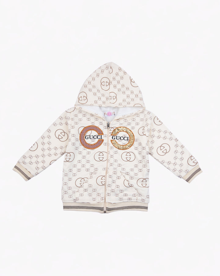 Girl Cream Patterned Zip-up Hoodie