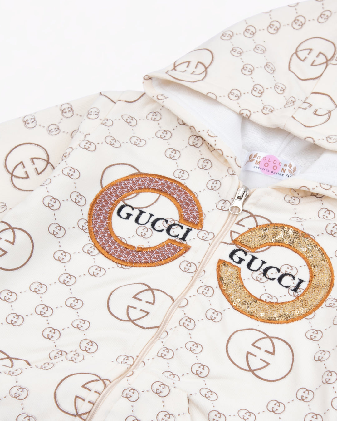 Girl Cream Patterned Zip-up Hoodie