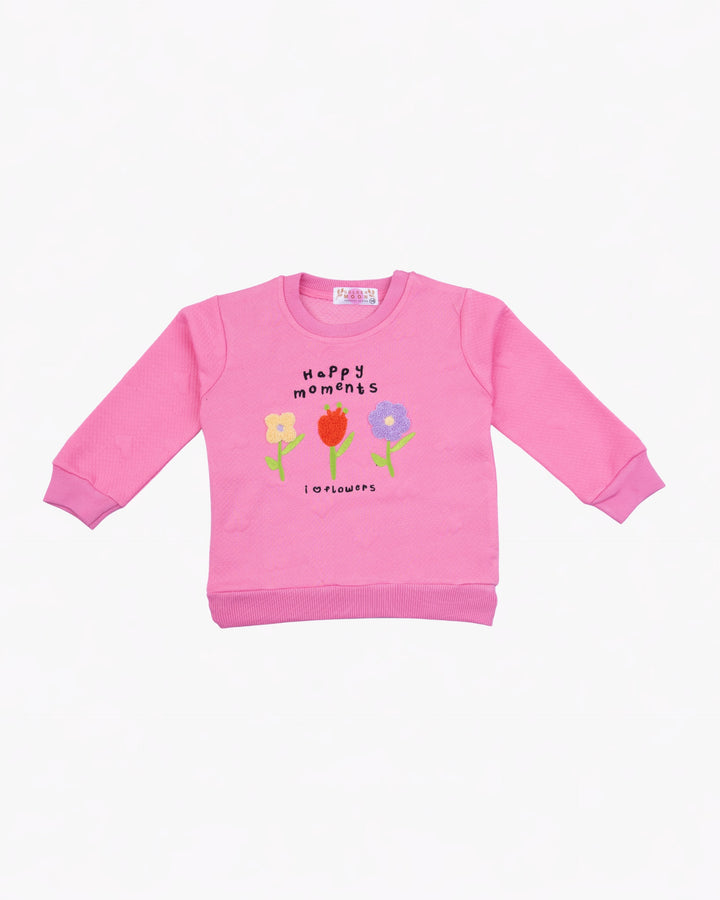 Girl Pink Happy Flowers Crewneck Sweatshirt