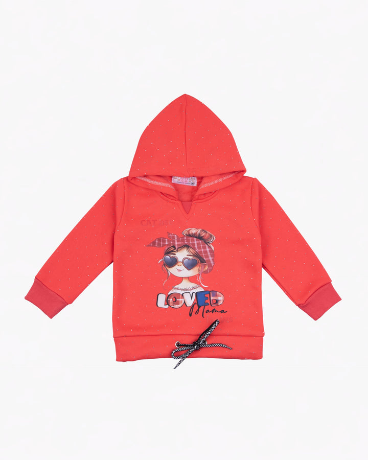 Girl Red Cartoon Hoodie and Pant Set