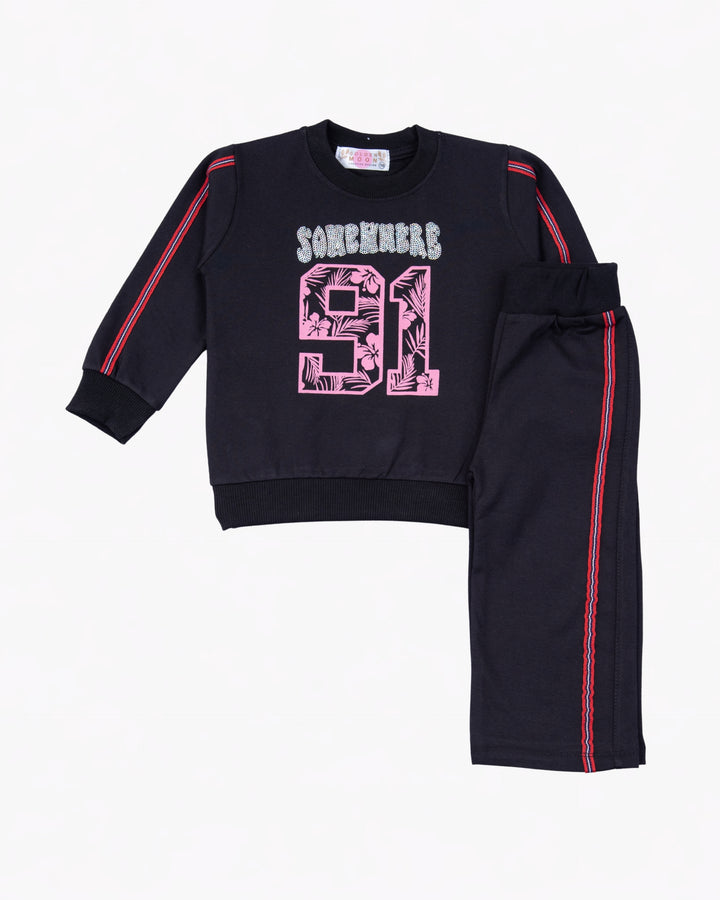 Girl Black 91 Crewneck and Pant Set
