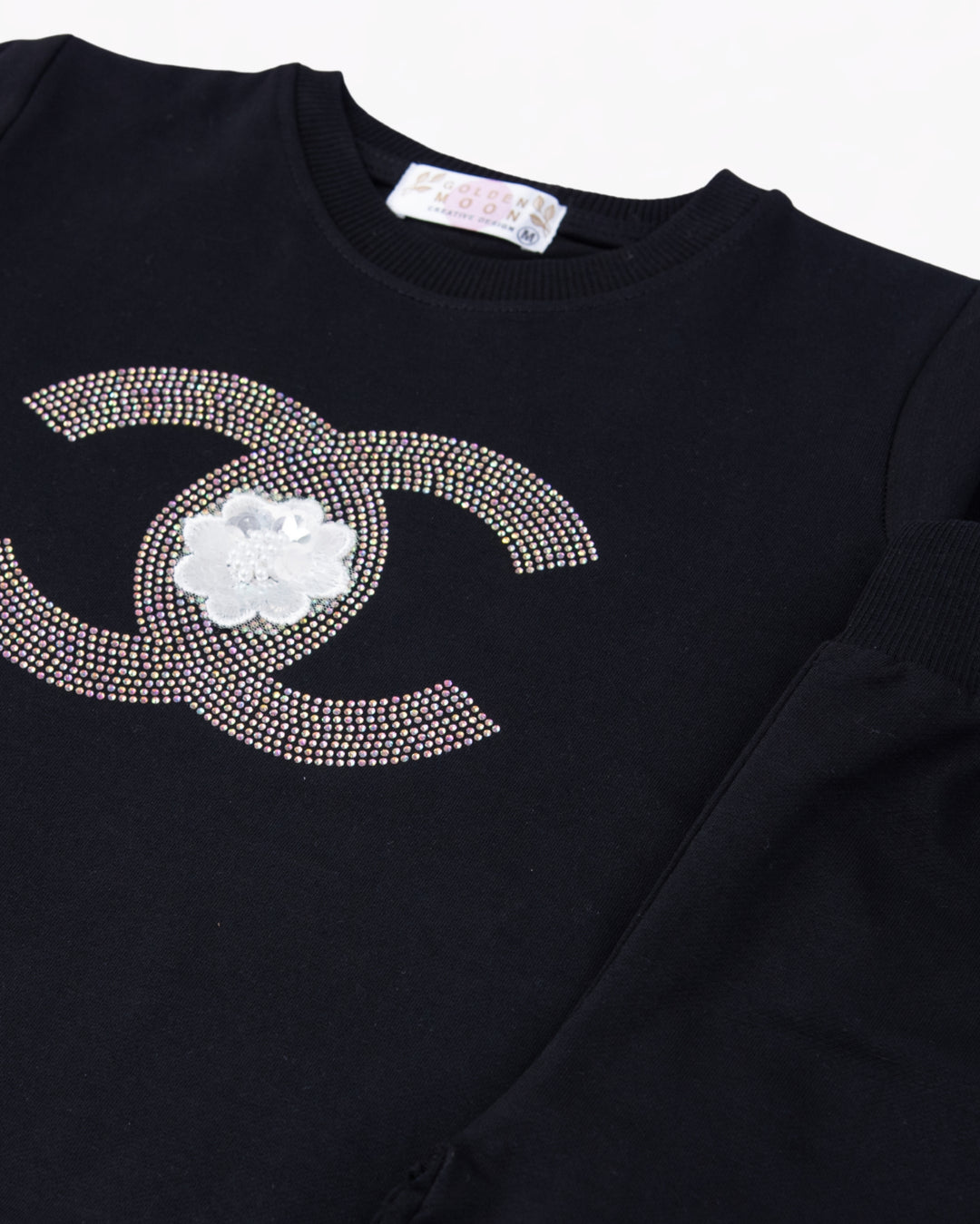 Girl Black Crewneck and Pant Set