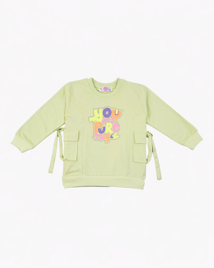 Girl Green Cargo Pockets Crewneck Sweatshirt