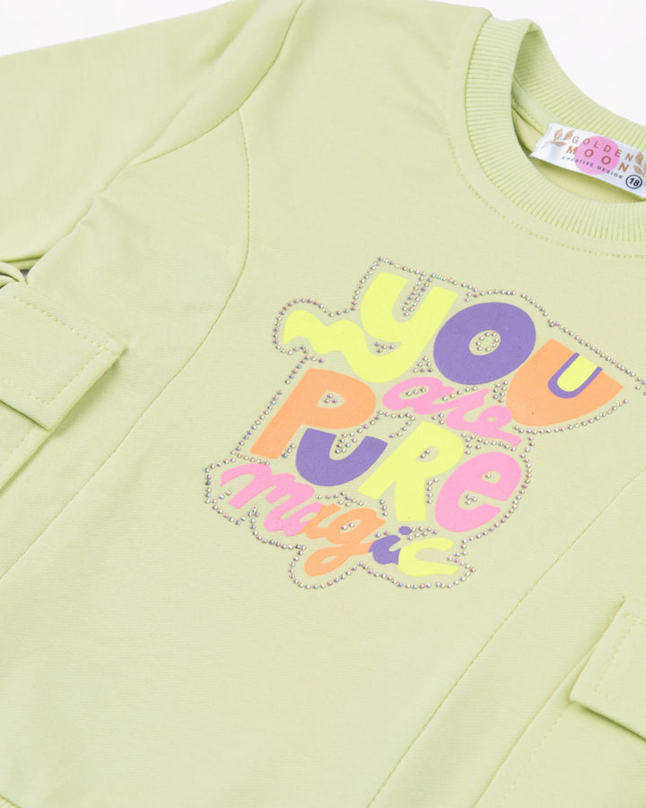 Girl Green Cargo Pockets Crewneck Sweatshirt