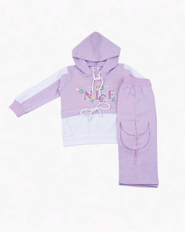 Girl Purple LOVE Hooded Top & Cargo Pant Set