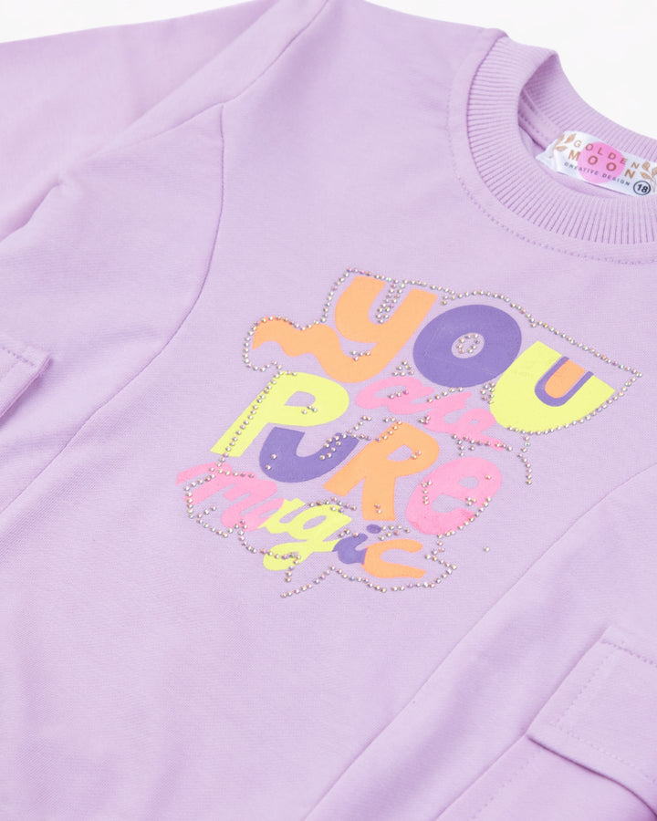 Girl Purple Cargo Pockets Crewneck Sweatshirt