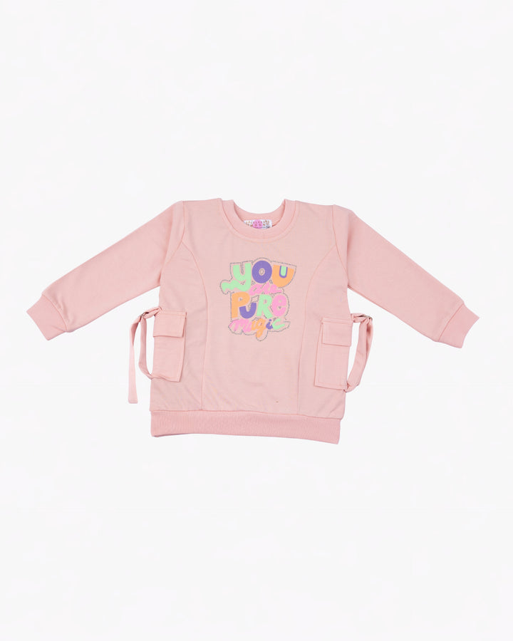 Girl Pink Cargo Pockets Crewneck Sweatshirt