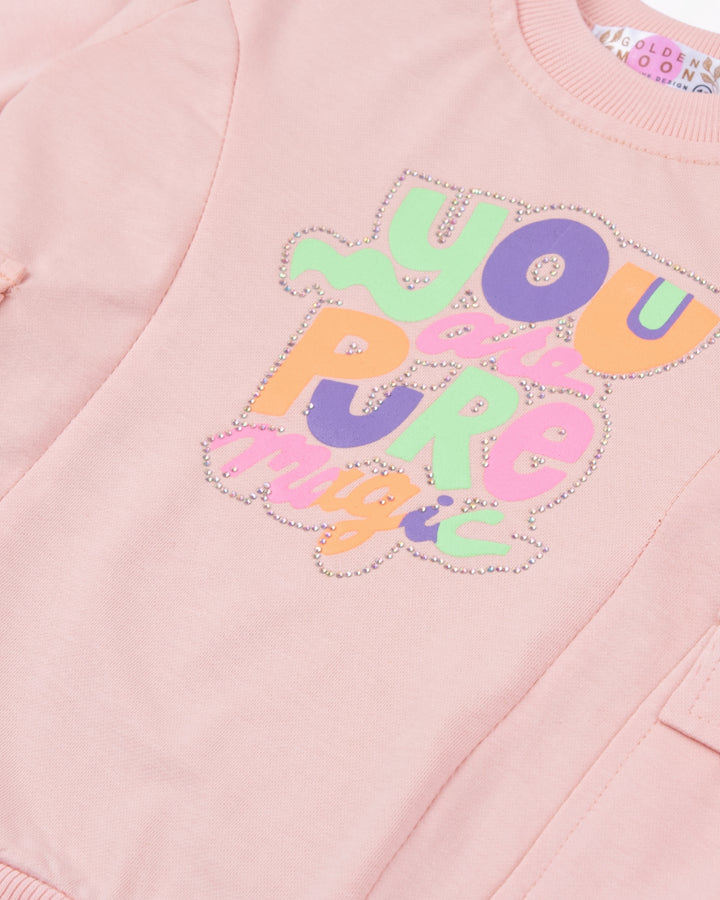 Girl Pink Cargo Pockets Crewneck Sweatshirt