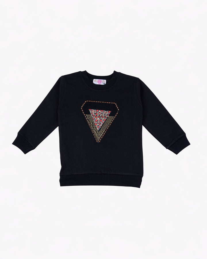 Girl Black Triangle Crewneck Sweatshirt