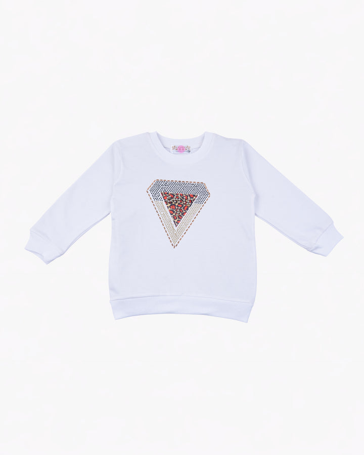 Girl White Triangle Crewneck Sweatshirt