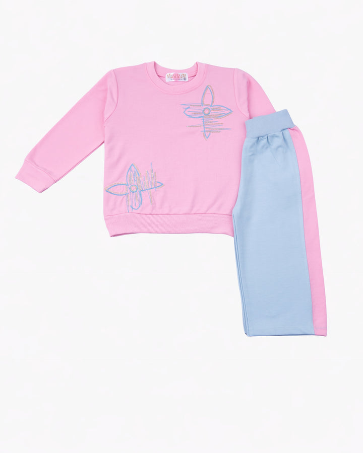 Girl Pink Floral Crewneck and Pant Set