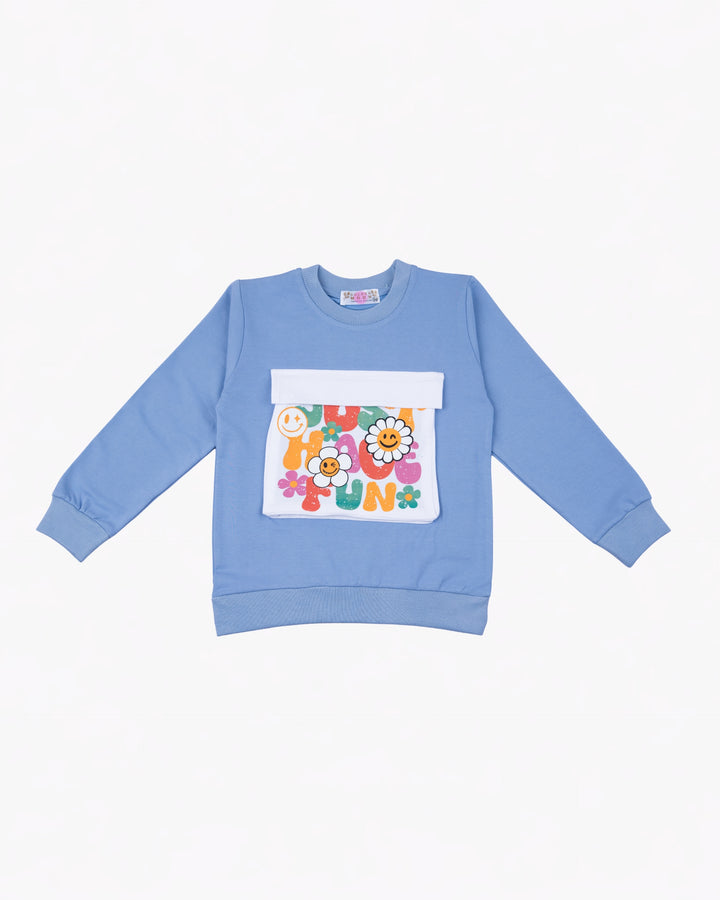 Girl Blue Floral Bloom Crewneck Sweatshirt
