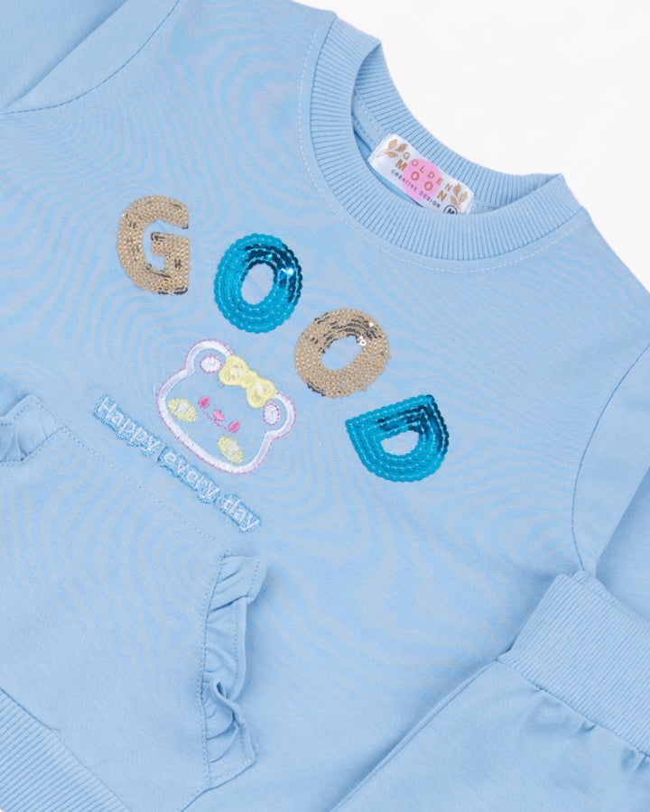 Girl Blue GOOD Graphic Crewneck and Pant Set