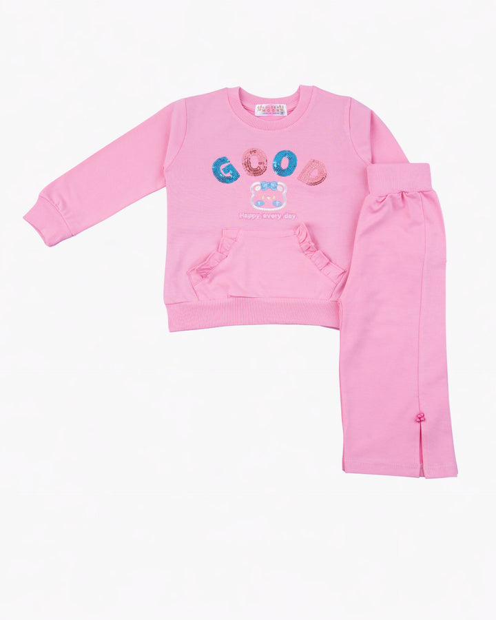 Girl Pink GOOD Graphic Crewneck and Pant Set