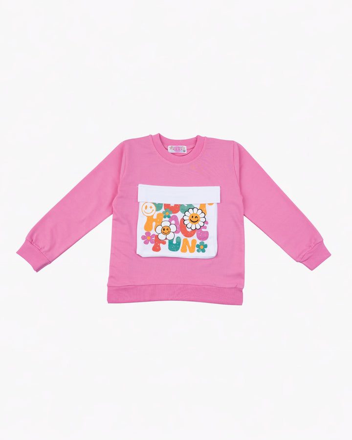 Girl Pink Floral Bloom Crewneck Sweatshirt
