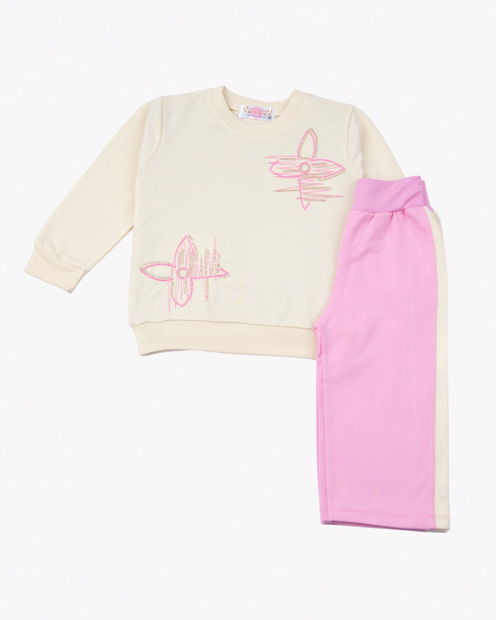 Girl Yellow Floral Crewneck and Pant Set