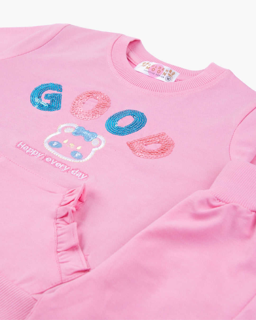 Girl Pink GOOD Graphic Crewneck and Pant Set