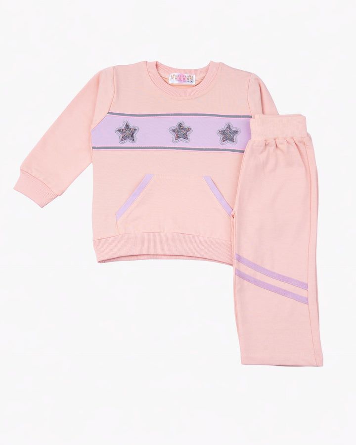 Girl Peach Star Crewneck and Pant Set