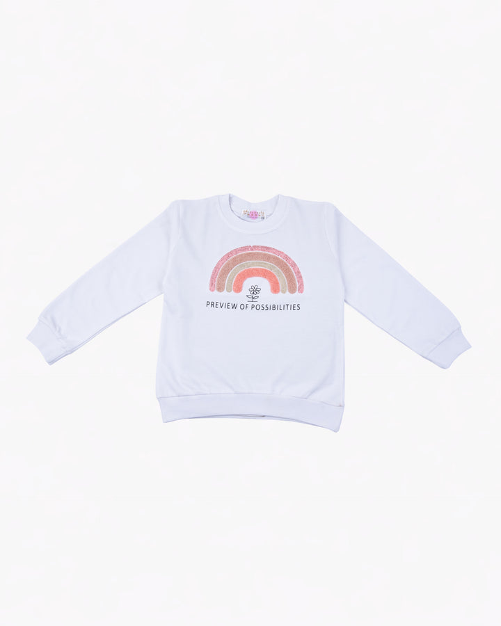 Girl White Rainbow Crewneck Sweatshirt