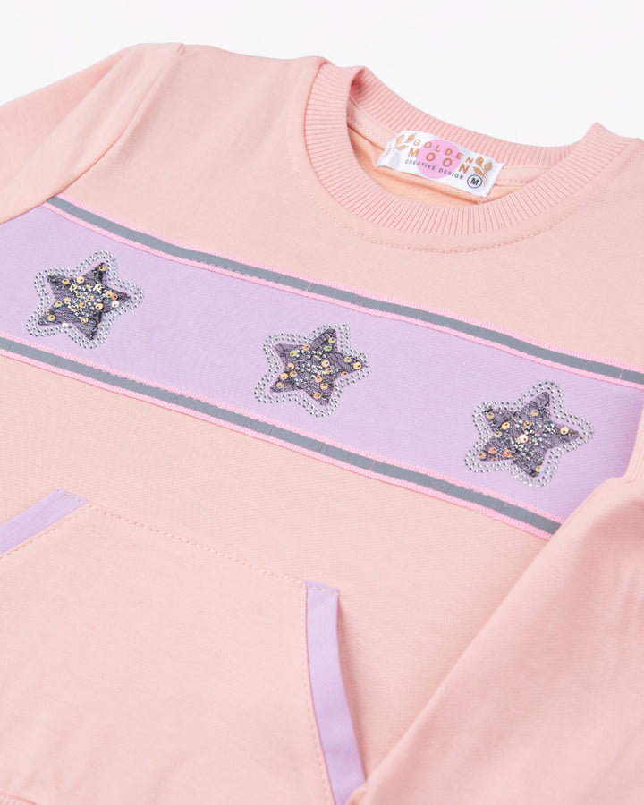 Girl Peach Star Crewneck and Pant Set