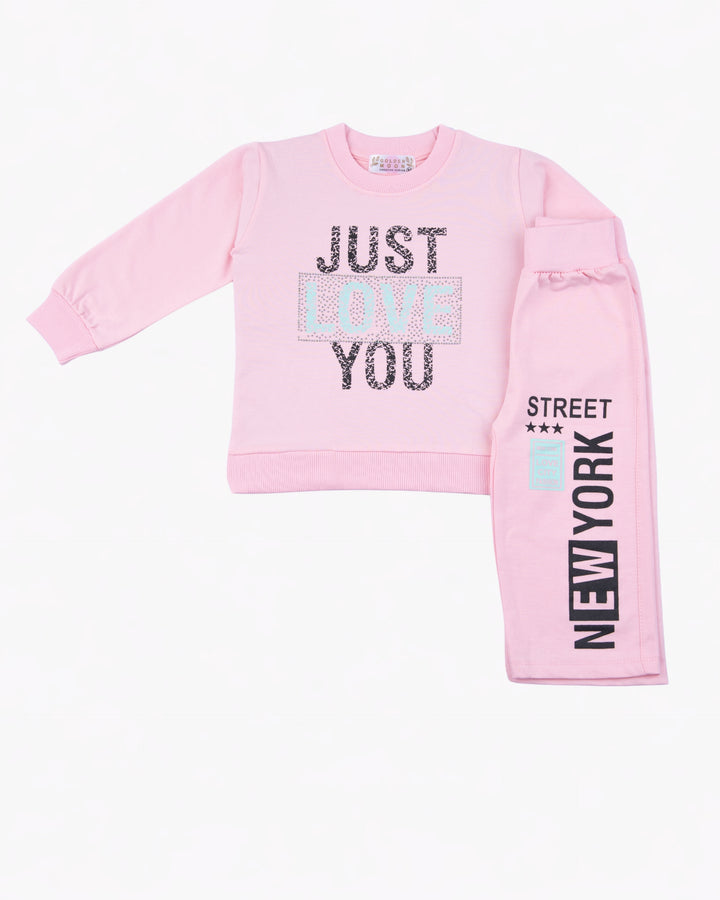 Girl Pink JUST LOVE YOU Crewneck and Pant Set