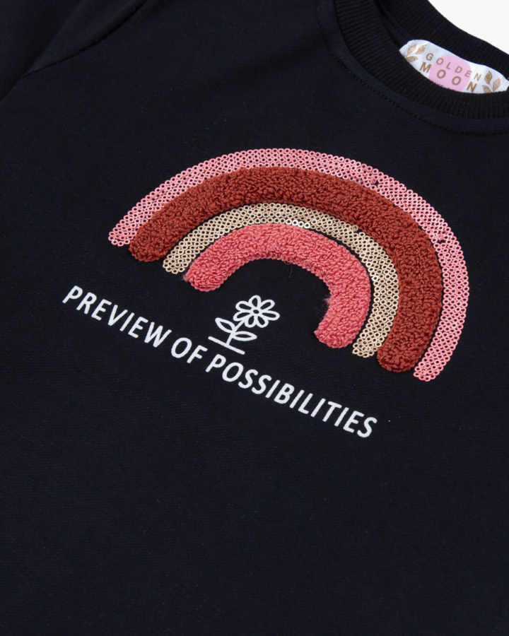 Girl Black Rainbow Crewneck Sweatshirt