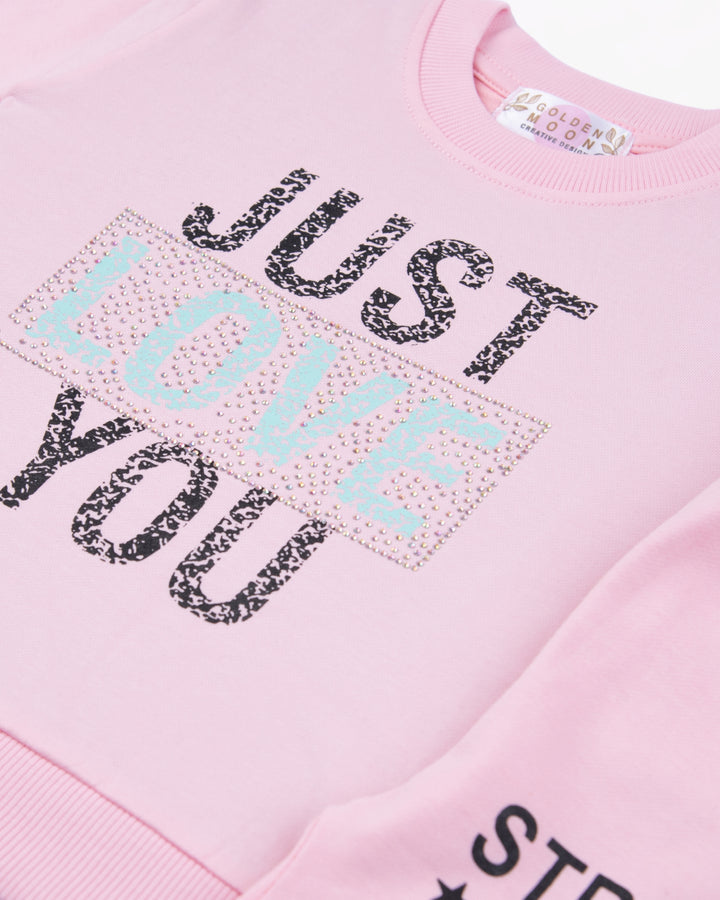 Girl Pink JUST LOVE YOU Crewneck and Pant Set