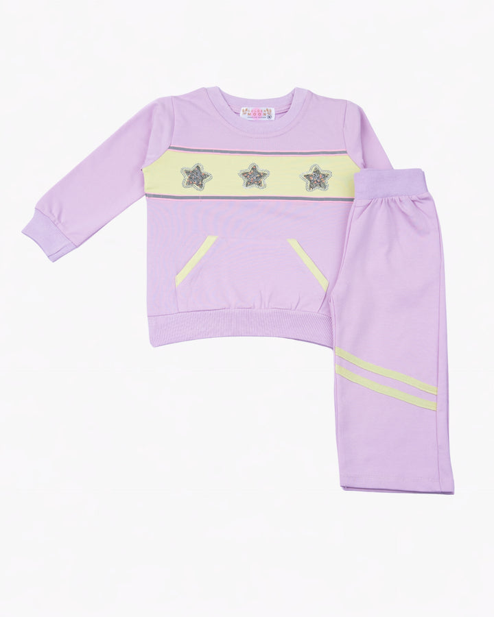 Girl Purple Star Crewneck and Pant Set