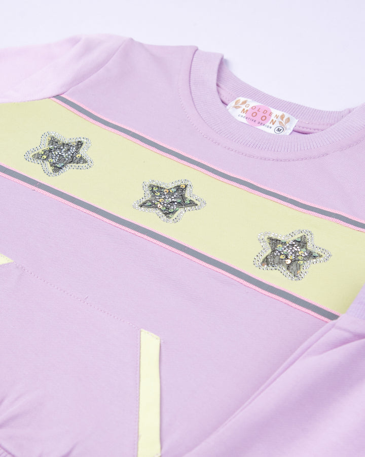Girl Purple Star Crewneck and Pant Set