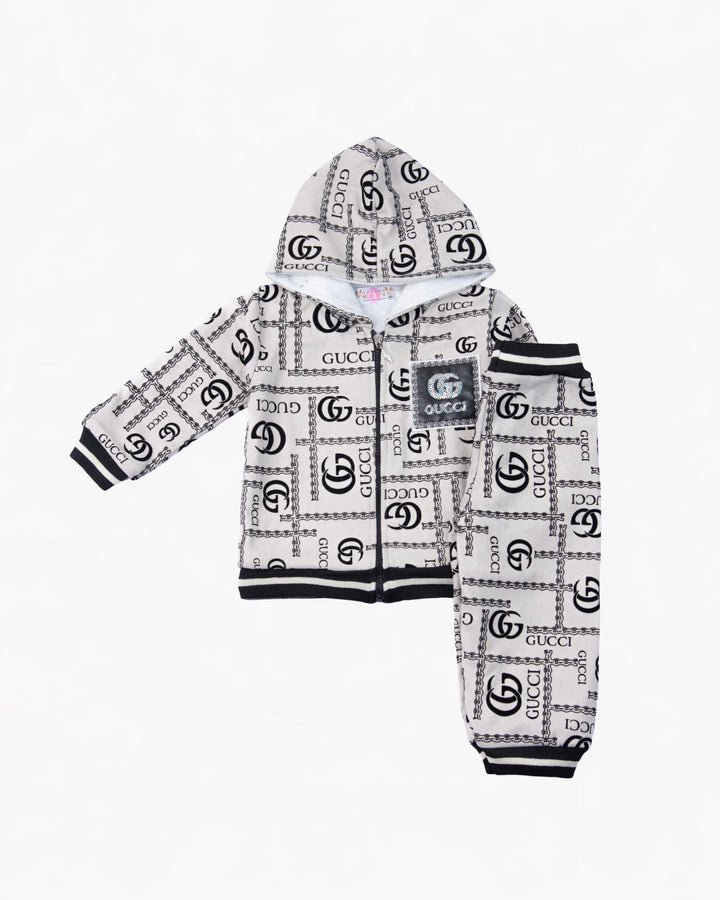 Girl White Print Hoodie and Pant Set