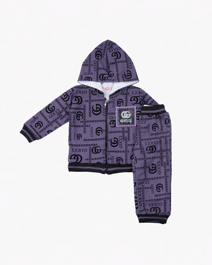 Girl Purple Print Hoodie and Pant Set