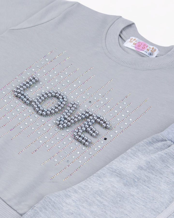 Girl Grey LOVE Crewneck and Stripe Pant Set
