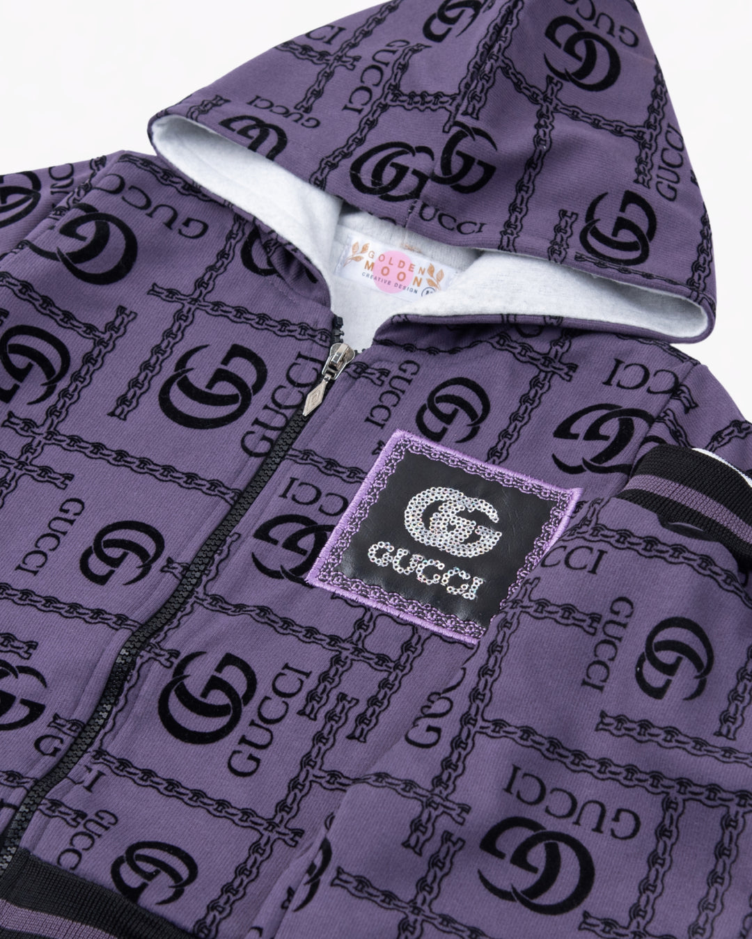Girl Purple Print Hoodie and Pant Set