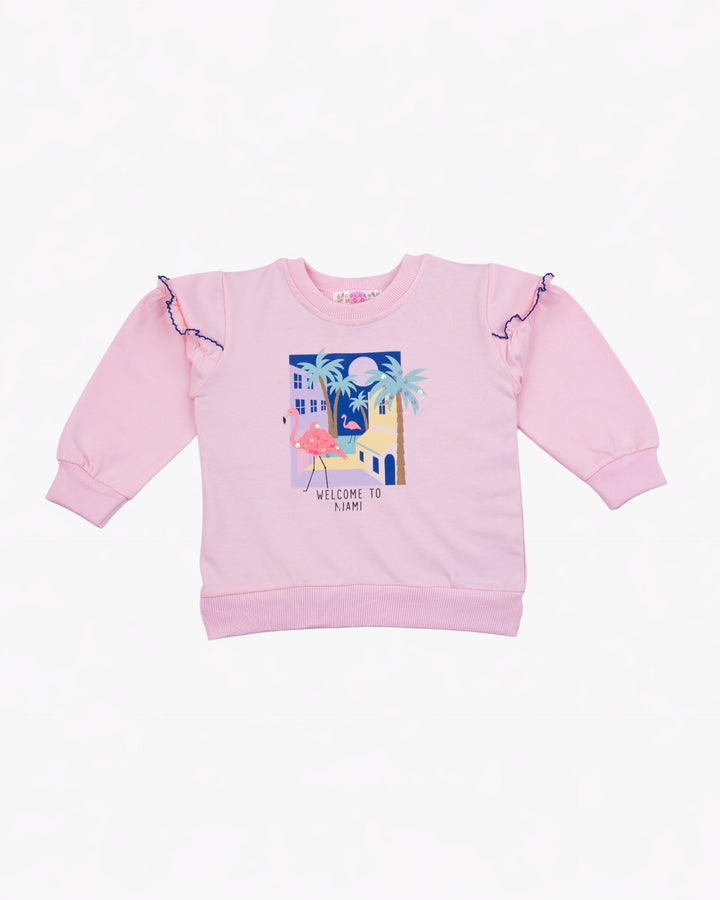 Girl Vacation Vibes Pink Ruffle Sleeve Sweatshirt