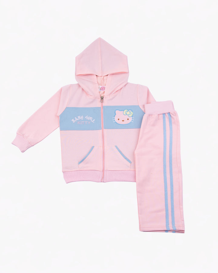 Girl Pink Hooded Zip-Up and Stripe Pant Set