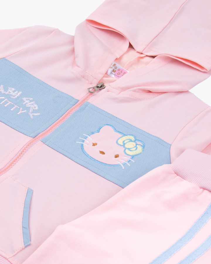 Girl Pink Hooded Zip-Up and Stripe Pant Set