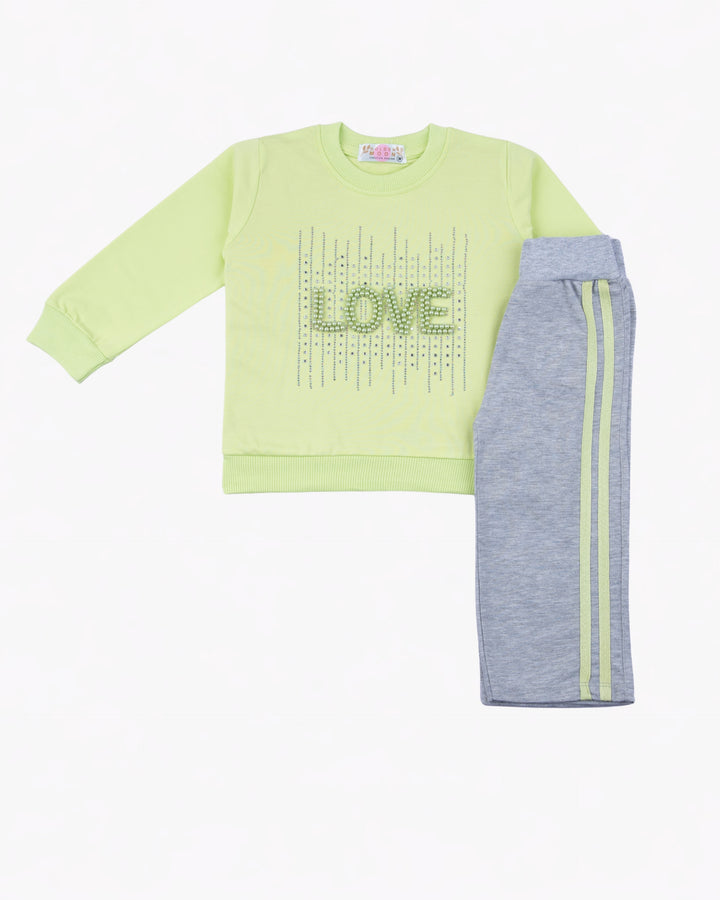 Girl Yellow LOVE Crewneck and Stripe Pant Set