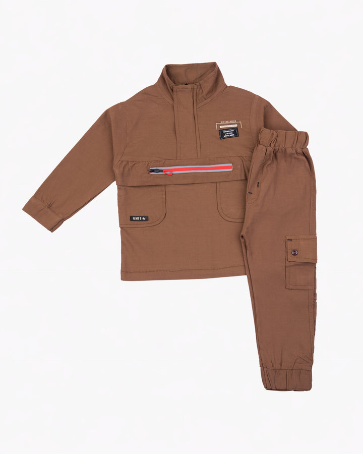 Boy Brown Pullover Jacket Set