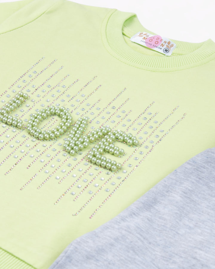 Girl Yellow LOVE Crewneck and Stripe Pant Set