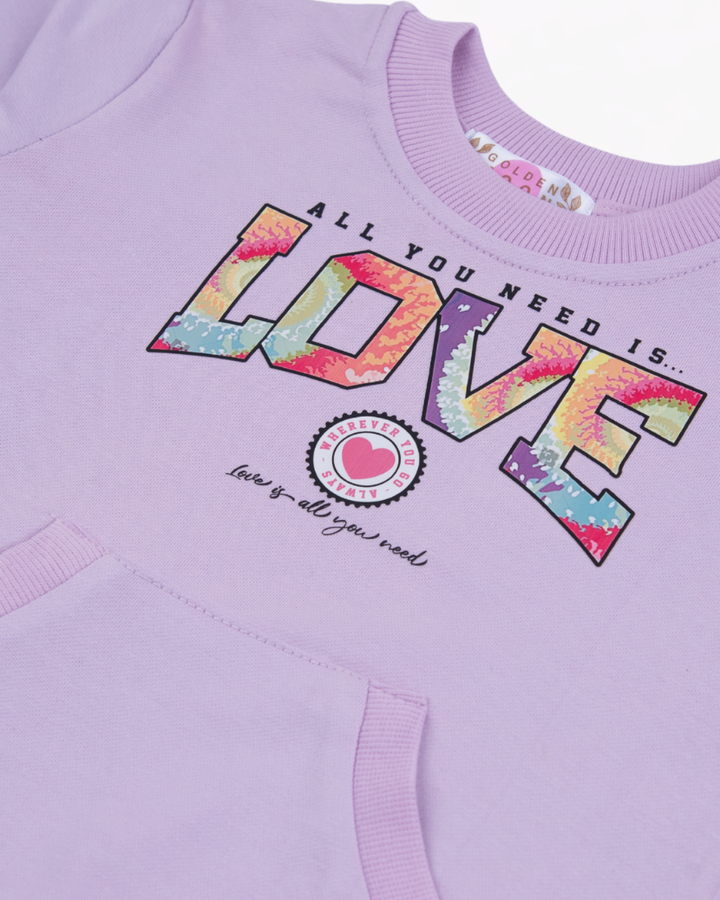 Girl Kangaroo Pocket Purple Crewneck Sweatshirt