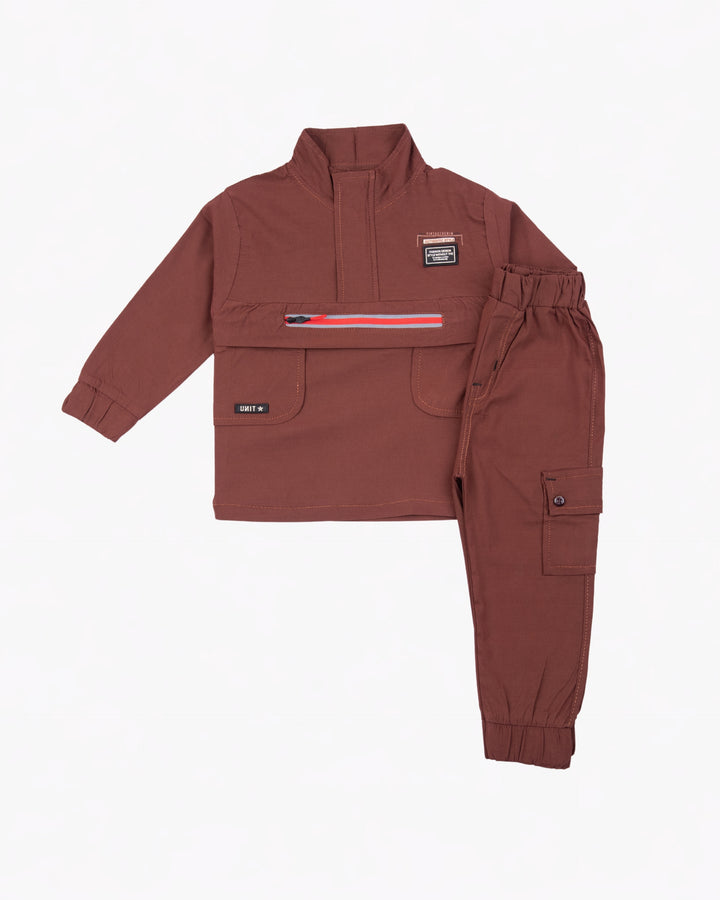 Boy Dark Brown Pullover Jacket Set
