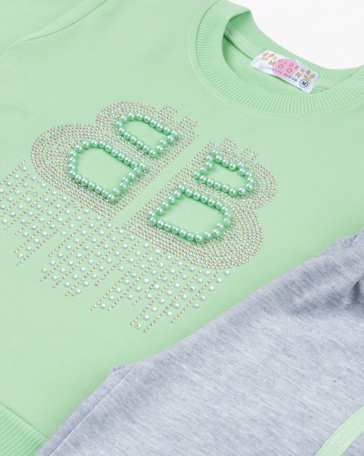 Girl Green BB Crewneck and Stripe Pant Set
