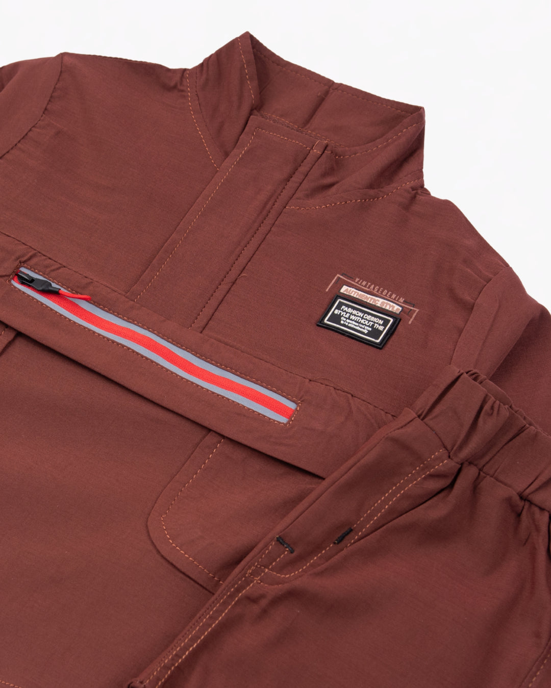 Boy Dark Brown Pullover Jacket Set