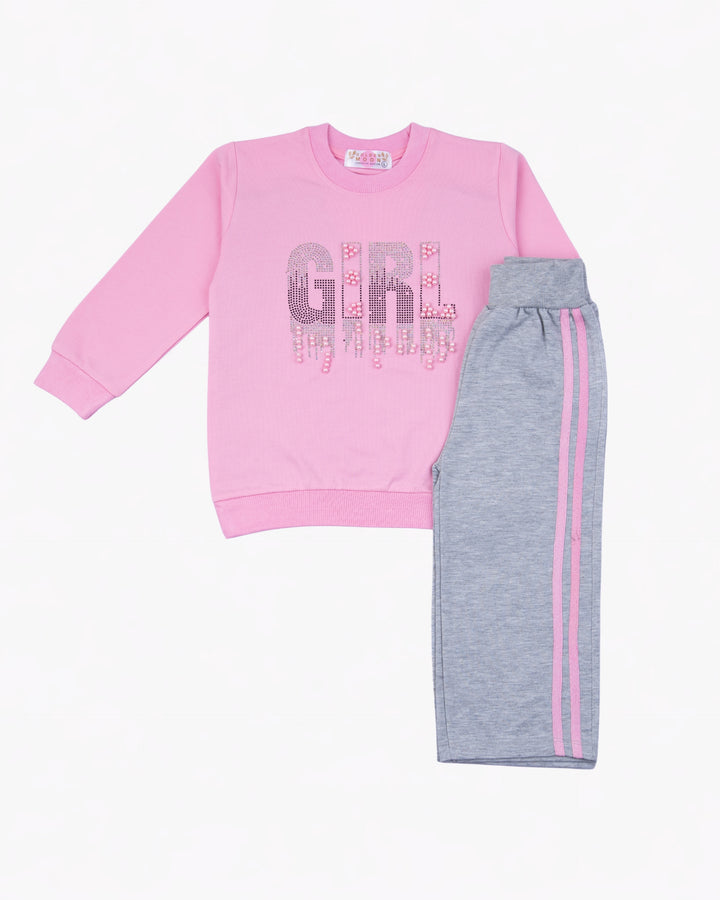Girl Pink Sparkle Crewneck and Pant Set